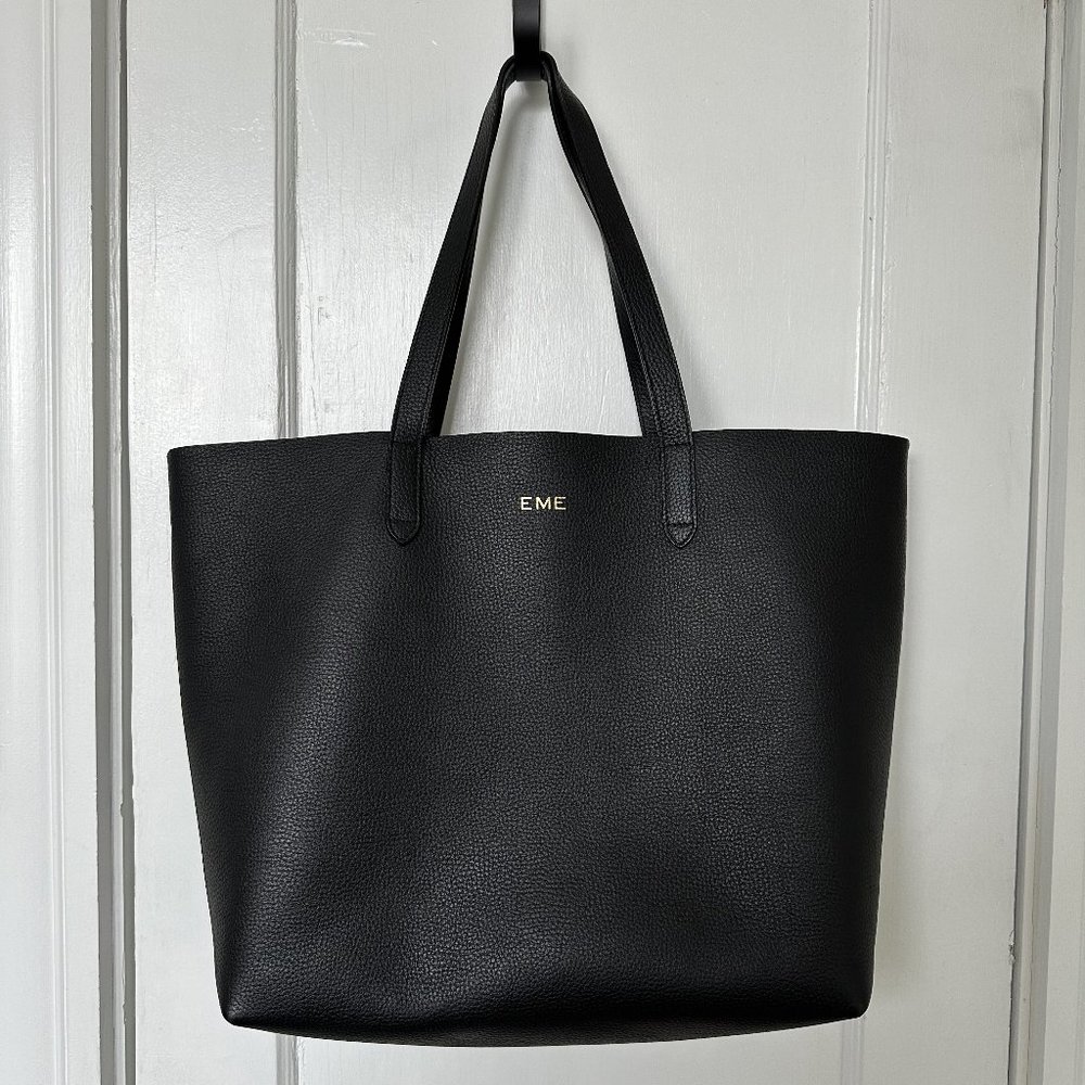 Cuyana Classic Structured Leather Tote Black/Caramel